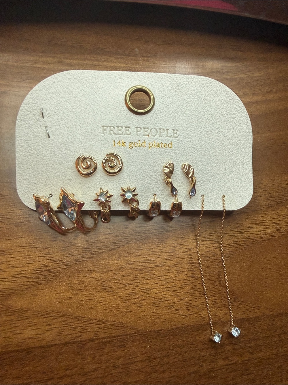 Free People 14k Gold Plated Blue Crystal Earring Stack Set